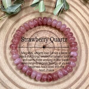 Pink Strawberry Quartz Beaded Bracelet Stretch Meaningful Gemstone Crystal Boho